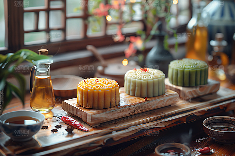 中秋月饼传统节日美味摄影图