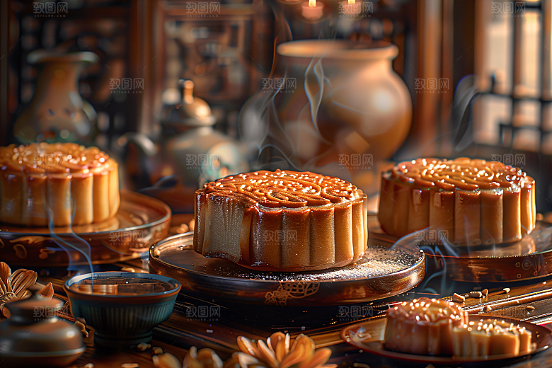 中秋月饼美味中秋节摄影图
