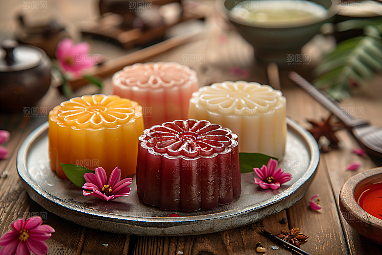 中秋月饼传统节日甜点摄影图