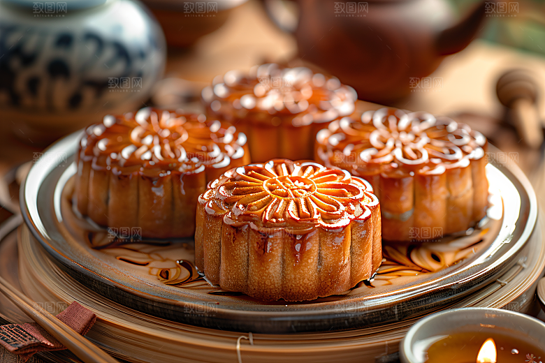 中秋月饼习俗美食摄影图