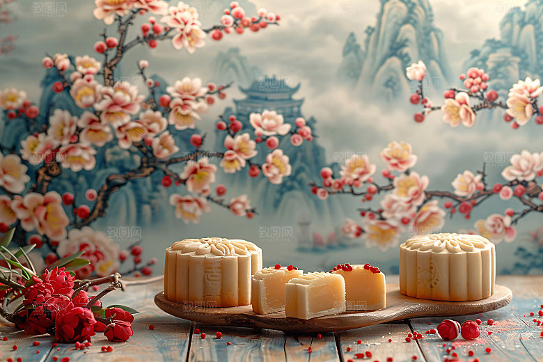 中秋月饼糕点高清摄影图