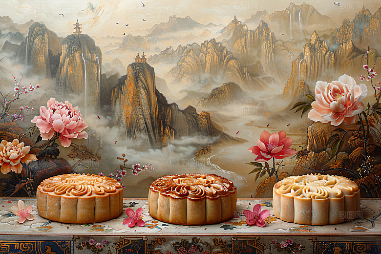 中秋月饼美食糕点摄影图