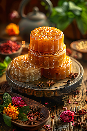 中秋月饼习俗甜点摄影图