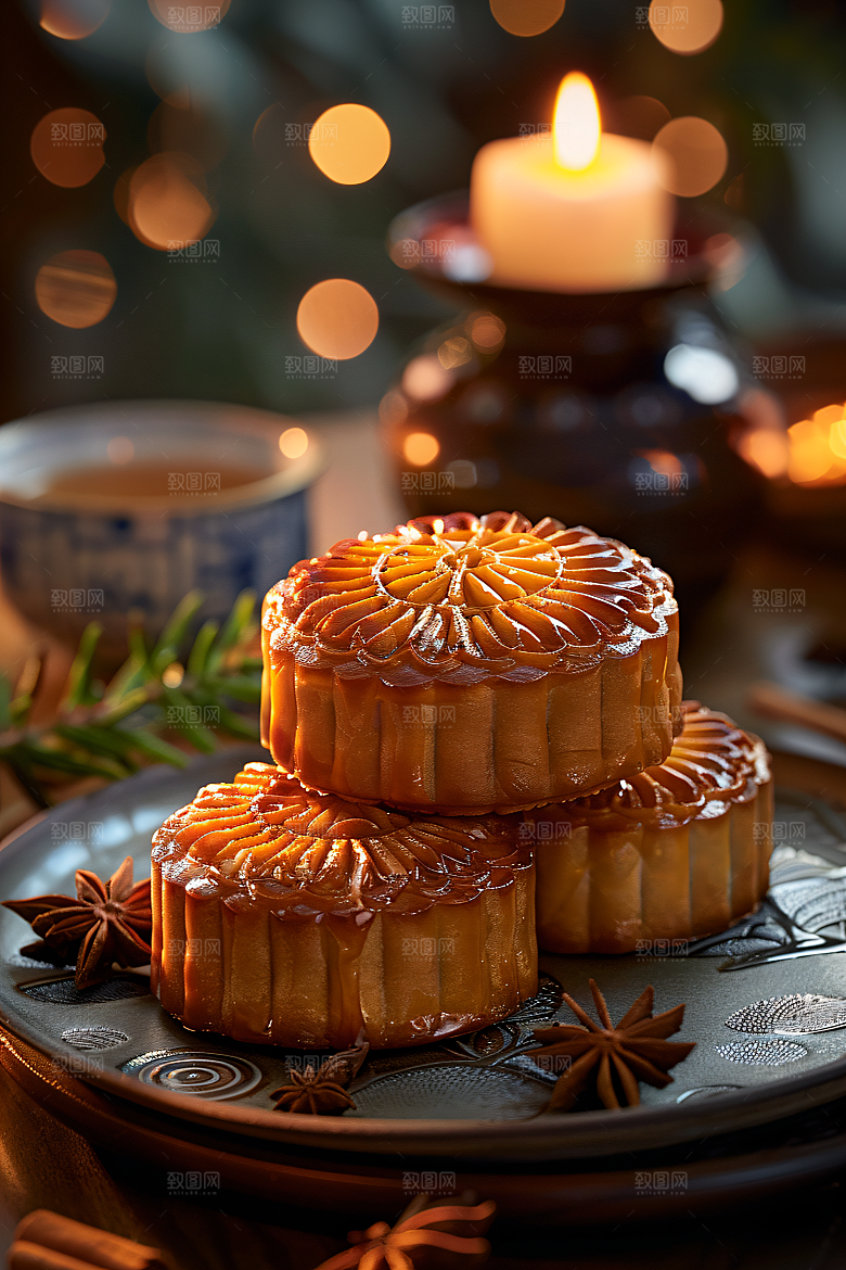 中秋月饼习俗莲蓉月饼摄影图