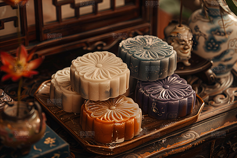 中秋月饼甜点美食摄影图