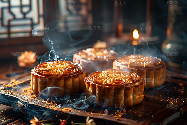 中秋月饼传统美食习俗摄影图