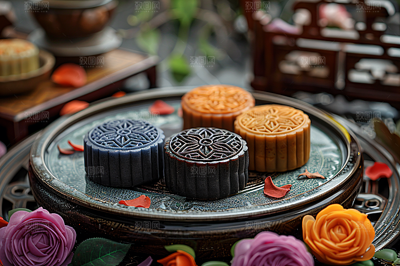 中秋月饼传统美食甜点摄影图