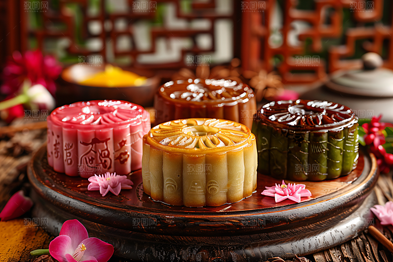 中秋月饼莲蓉月饼美食摄影图