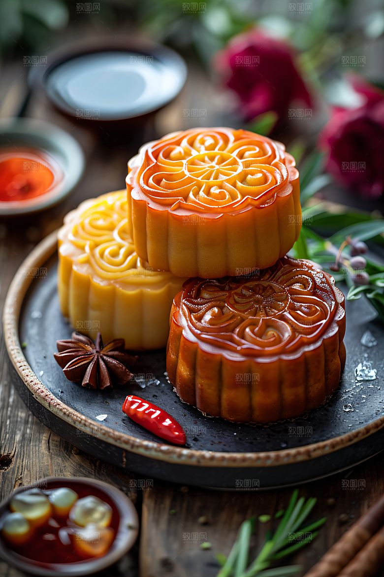 中秋月饼习俗美味摄影图