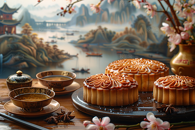 中秋月饼文化美食摄影图