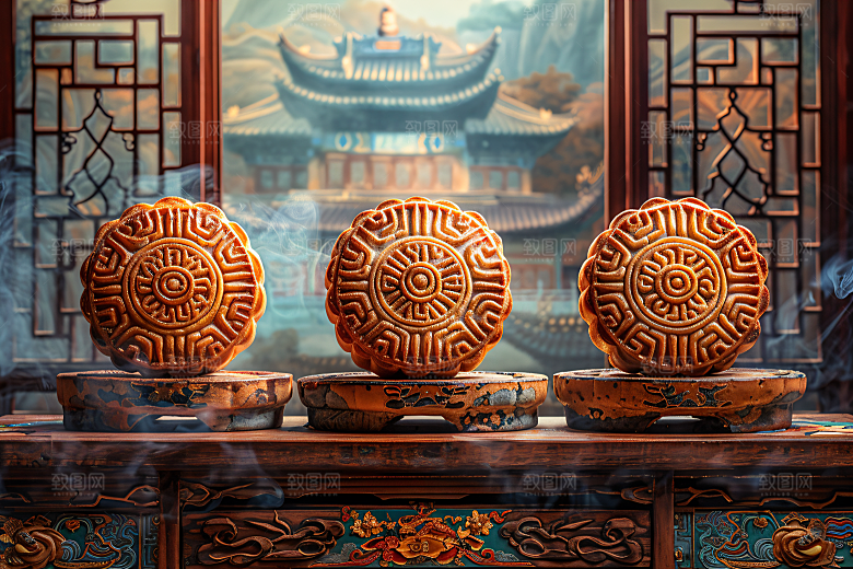 中秋月饼传统美食糕点摄影图
