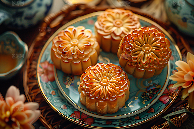 中秋月饼高清糕点摄影图