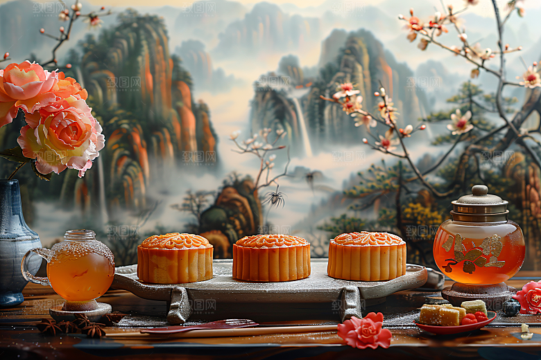中秋月饼美食莲蓉月饼摄影图