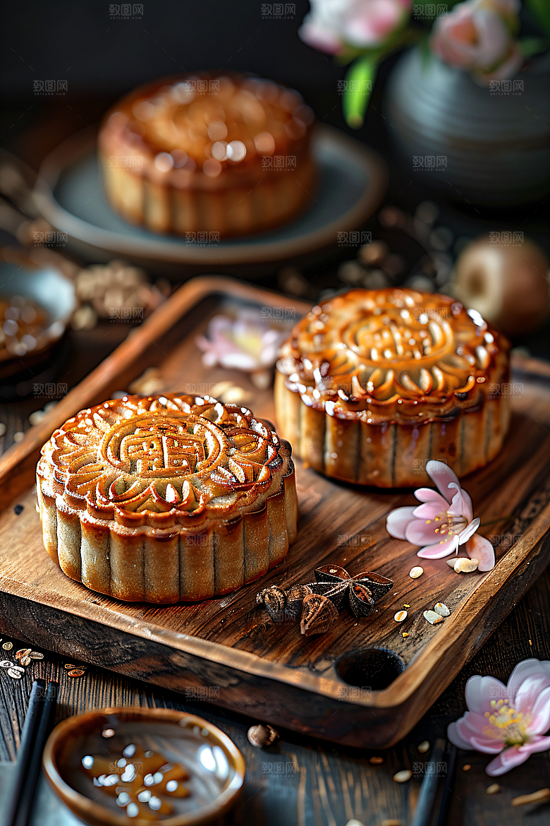 中秋月饼美味中秋节摄影图