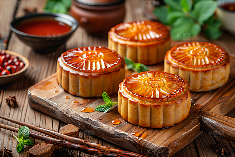 中秋月饼文化传统美食摄影图