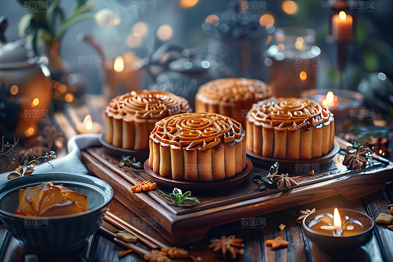中秋月饼传统美食中秋节摄影图