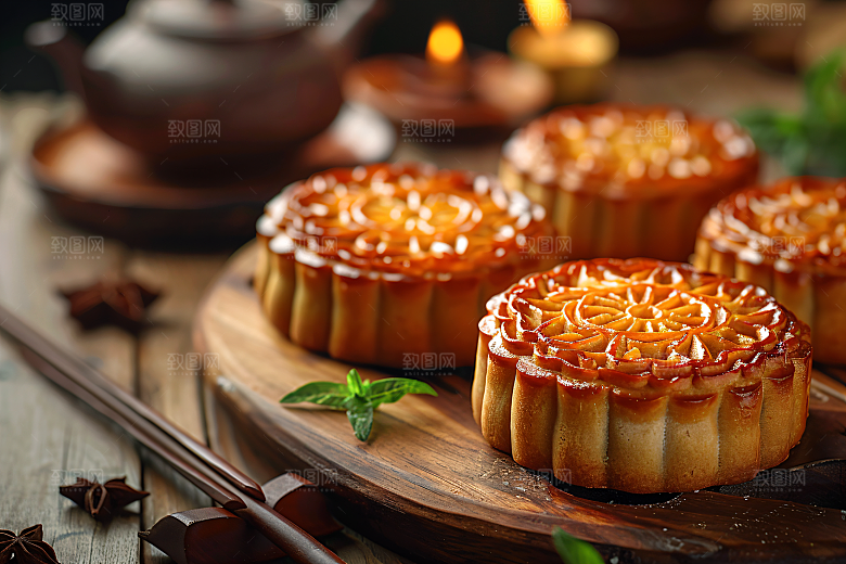 中秋月饼中秋节传统节日摄影图