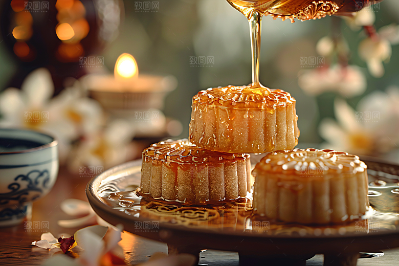 中秋月饼习俗甜点摄影图