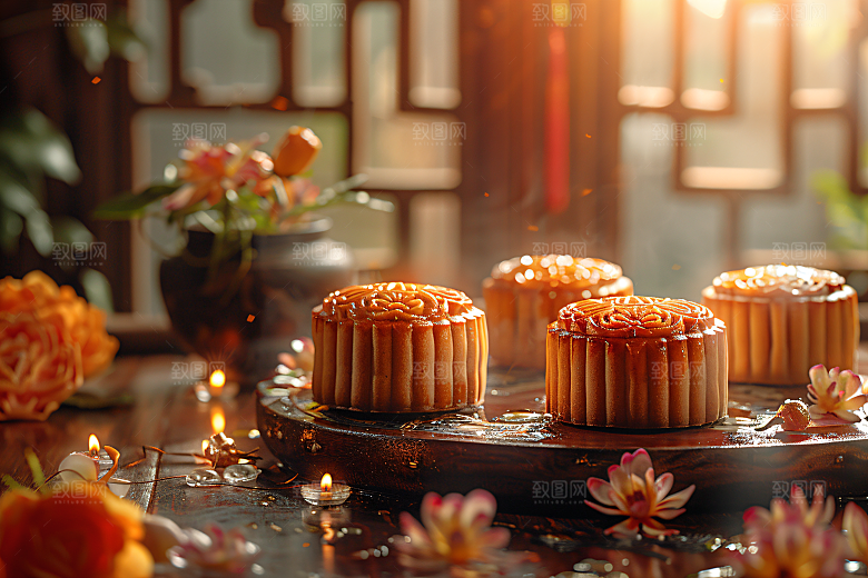 中秋月饼中秋节美味摄影图