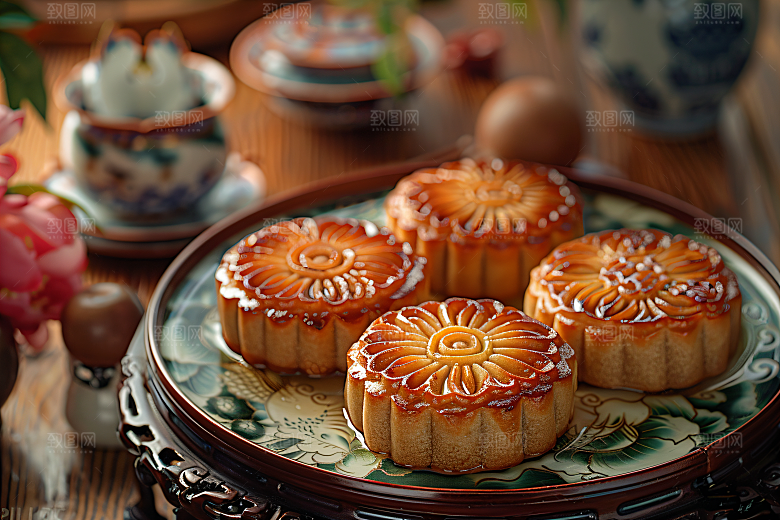 中秋月饼传统节日美味摄影图