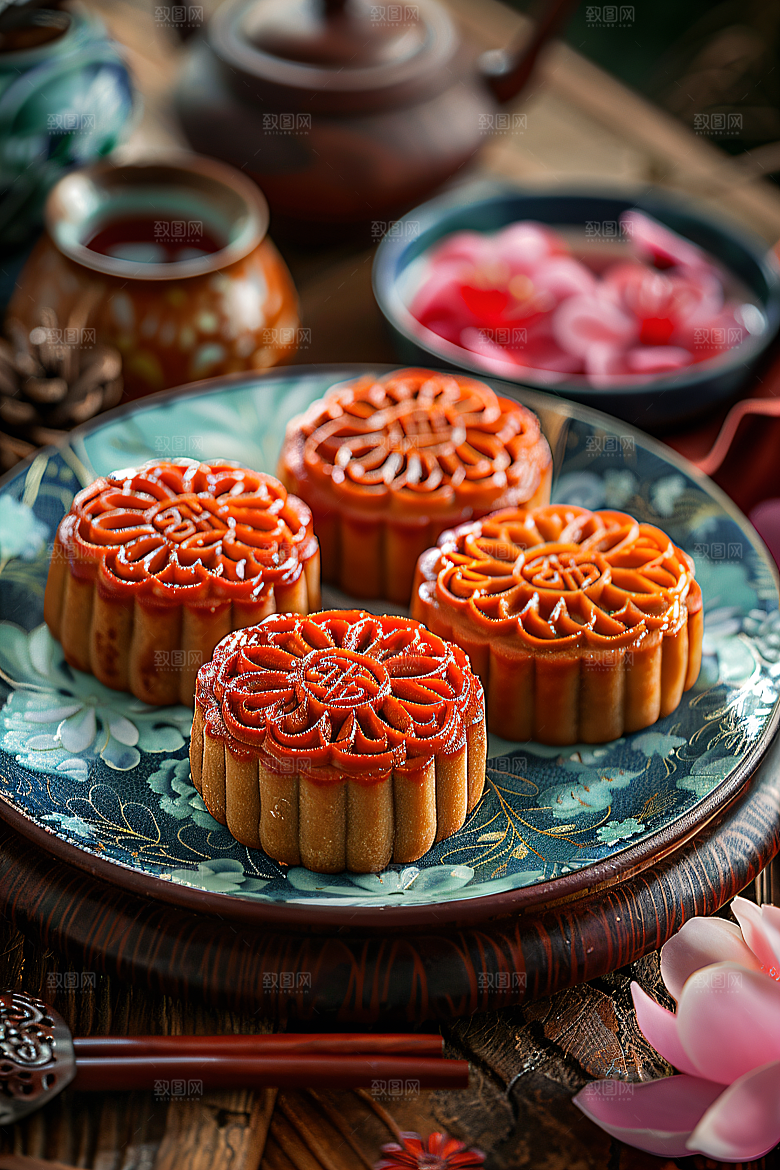 中秋月饼中秋节甜点摄影图