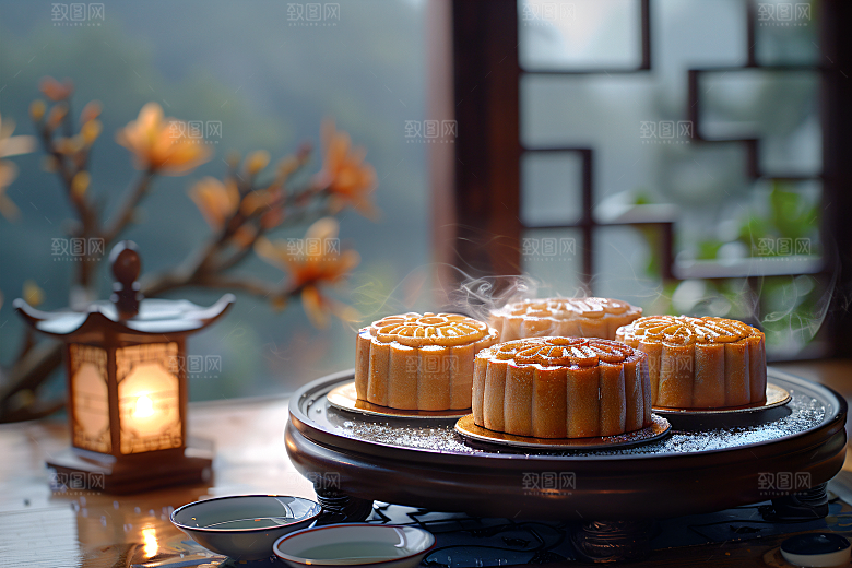 中秋月饼莲蓉月饼传统美食摄影图
