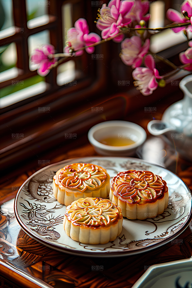 中秋月饼广式月饼甜点摄影图