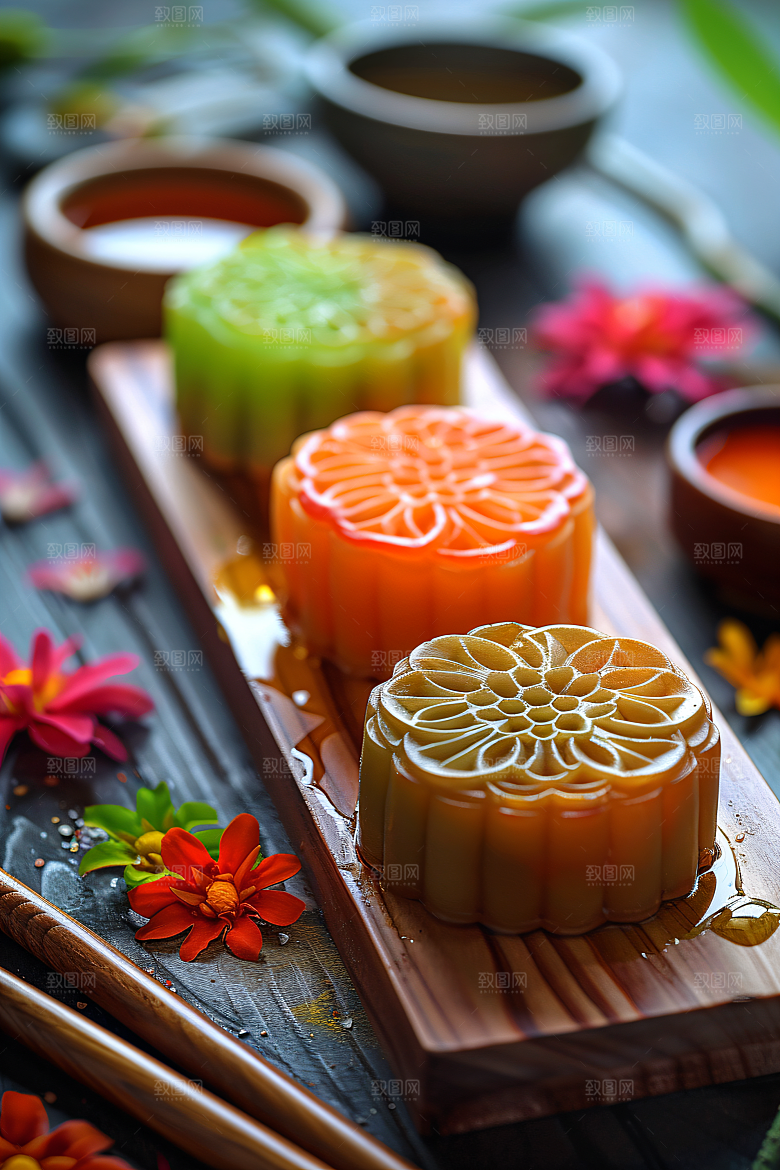 中秋月饼传统节日甜点摄影图