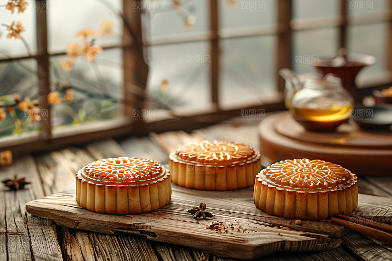 中秋月饼美食中秋节摄影图