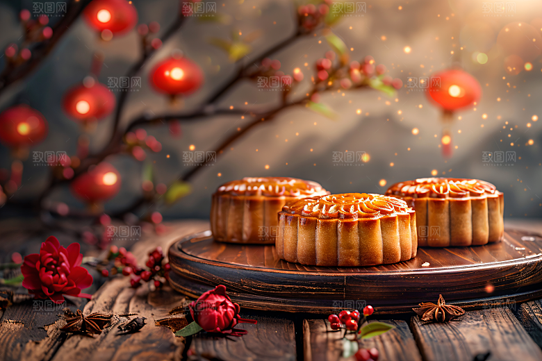 中秋月饼甜点传统节日摄影图