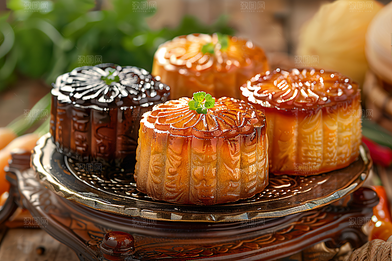 中秋月饼甜点高清摄影图