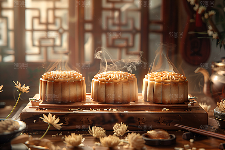 中秋月饼中秋节习俗摄影图