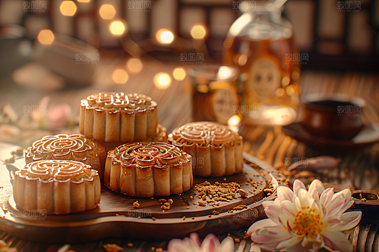 中秋月饼习俗广式月饼摄影图