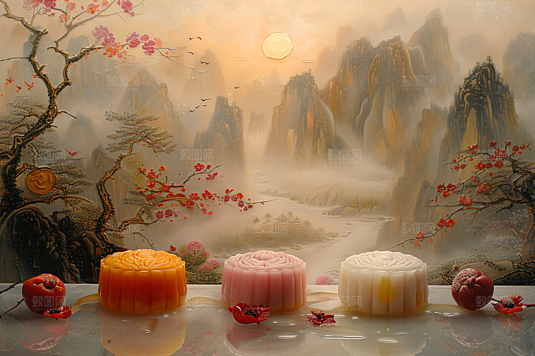 中秋月饼传统美食高清摄影图