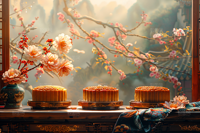 中秋月饼传统节日美食摄影图