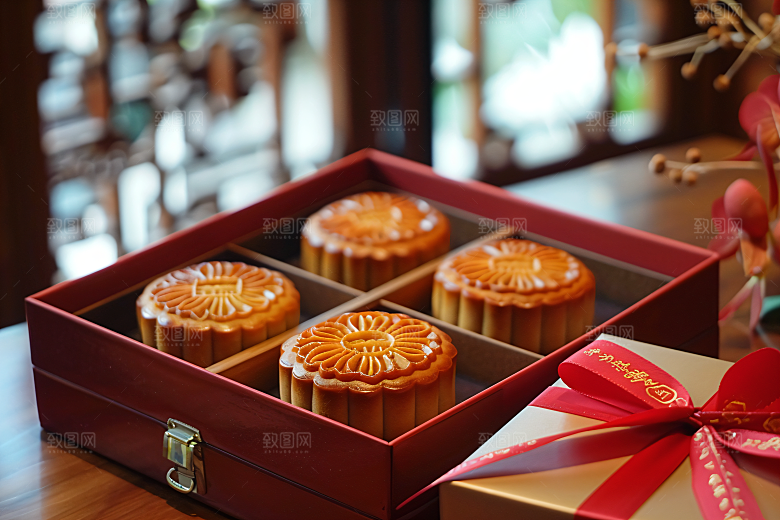 中秋月饼礼盒习俗文化摄影图