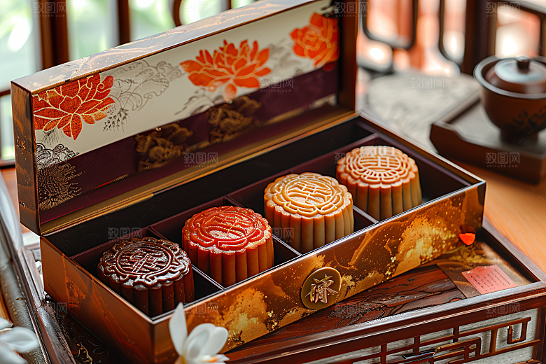 中秋月饼礼盒中秋节高清摄影图