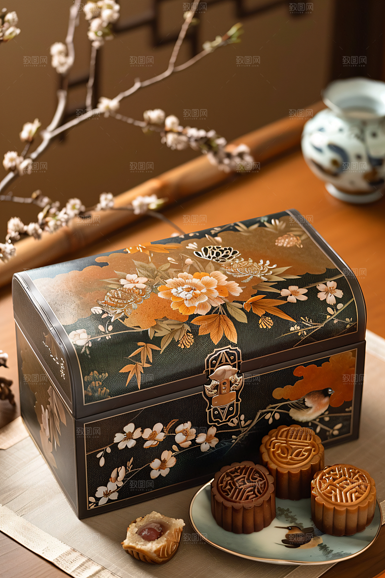 中秋月饼礼盒广式月饼中秋节摄影图