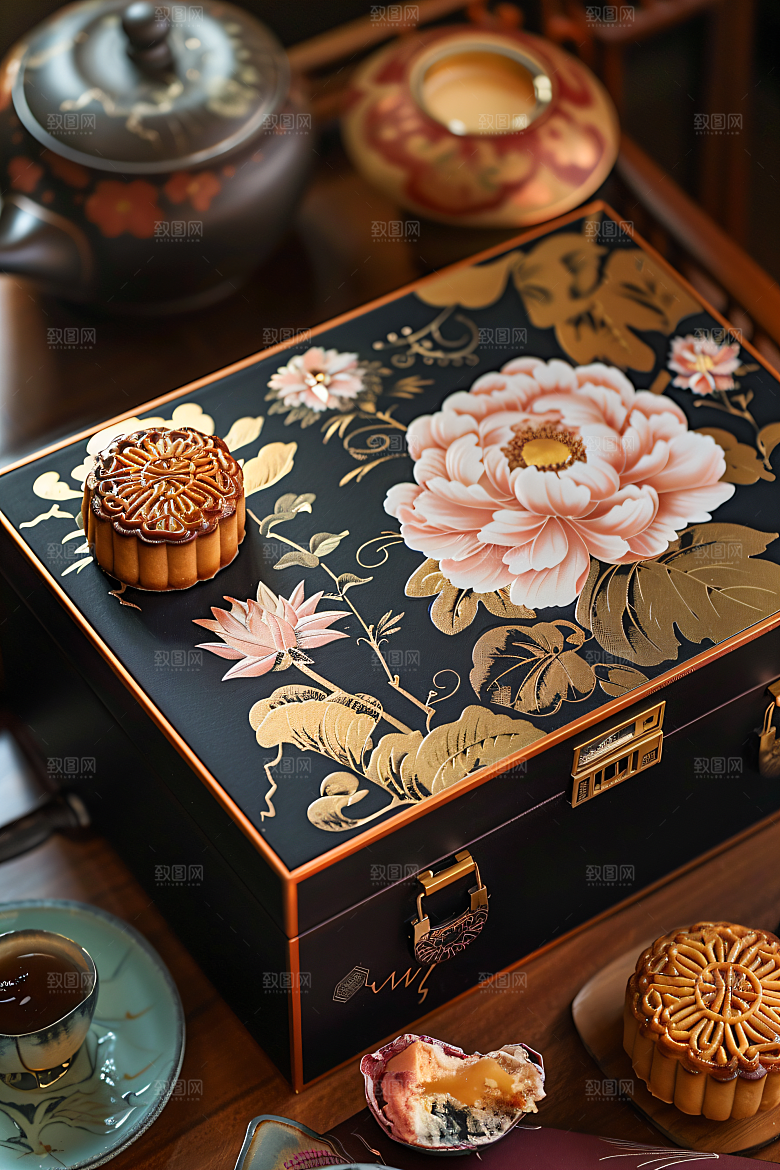 中秋月饼礼盒广式月饼莲蓉月饼摄影图