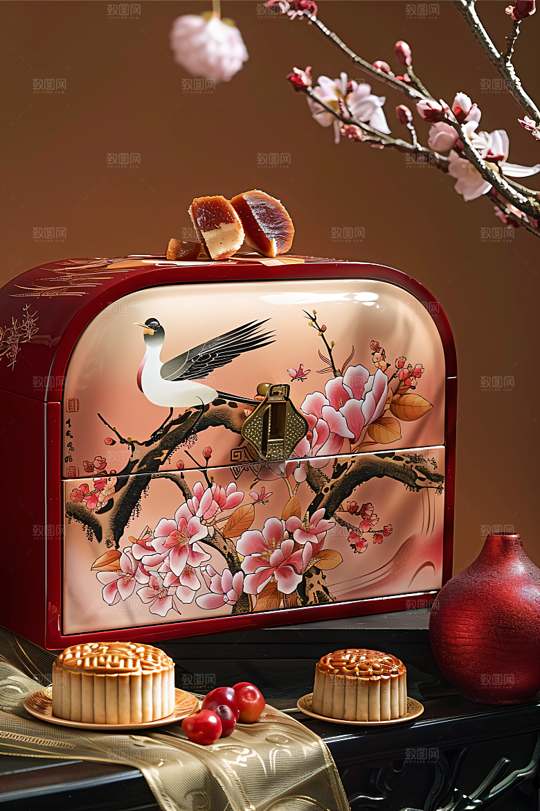 中秋月饼礼盒美味广式月饼摄影图