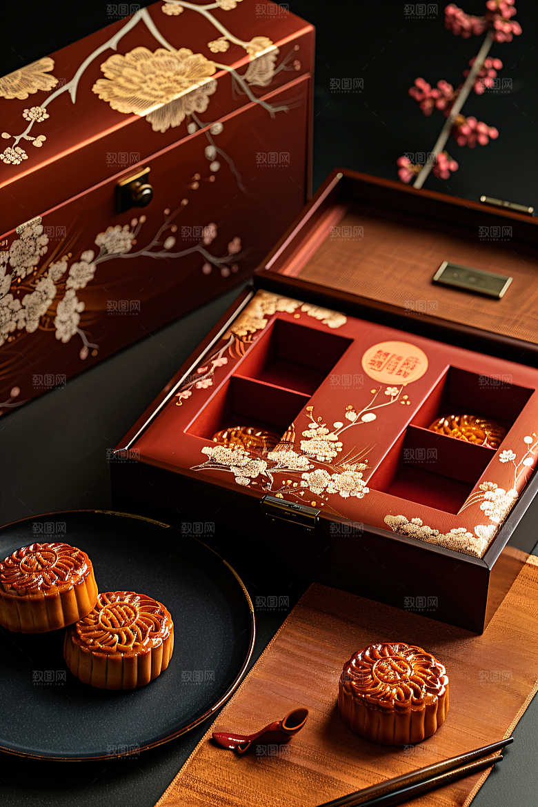 中秋月饼礼盒礼品传统美食摄影图