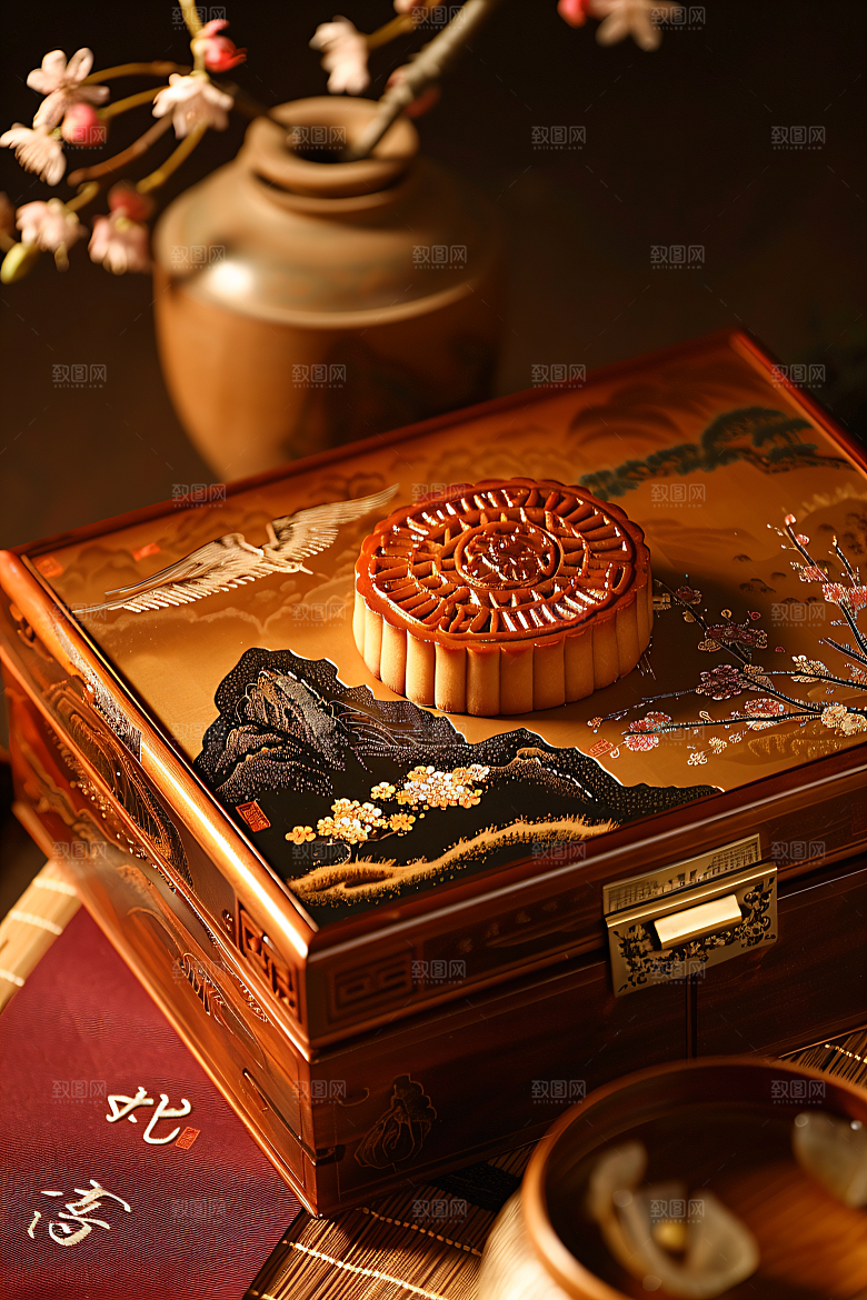 中秋月饼礼盒习俗文化摄影图