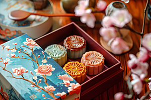 中秋月饼礼盒美食甜点摄影图