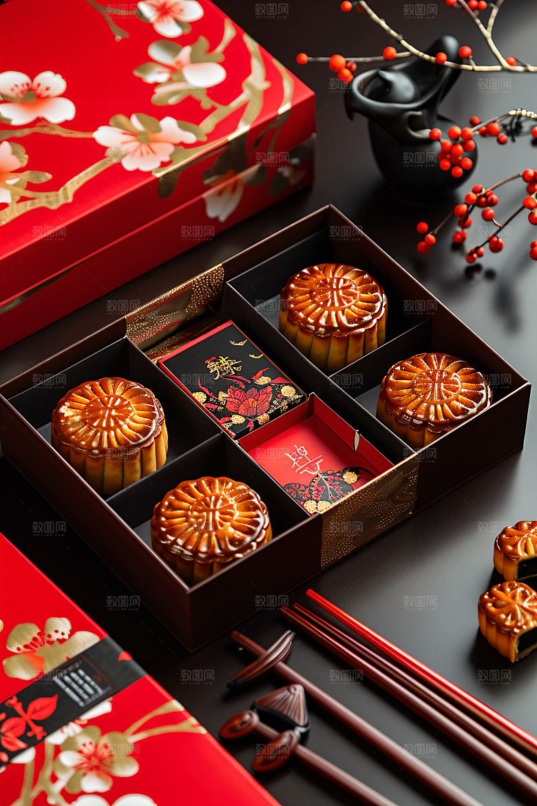 中秋月饼礼盒莲蓉月饼传统节日摄影图