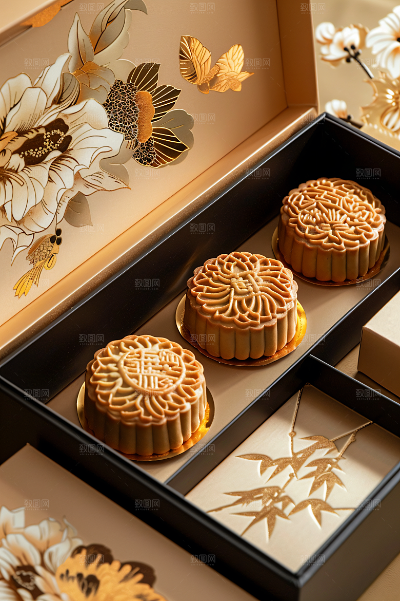 中秋月饼礼盒礼品习俗摄影图