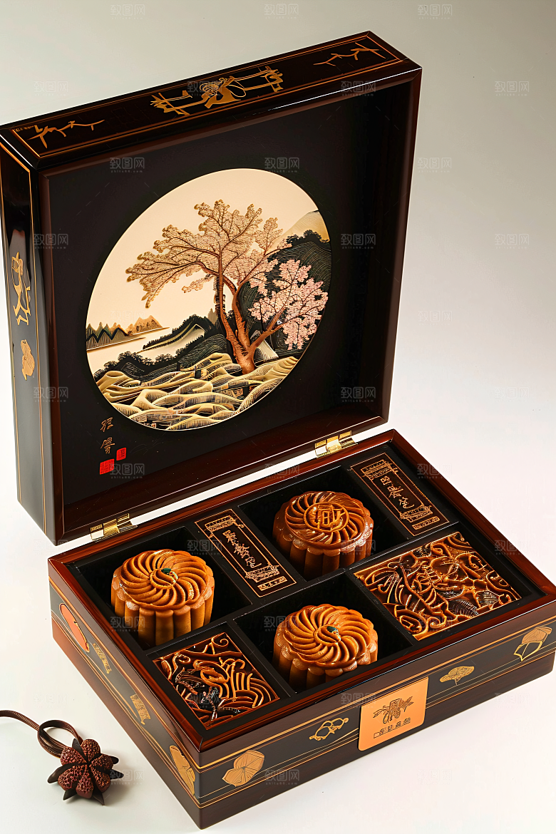 中秋月饼礼盒甜点莲蓉月饼摄影图