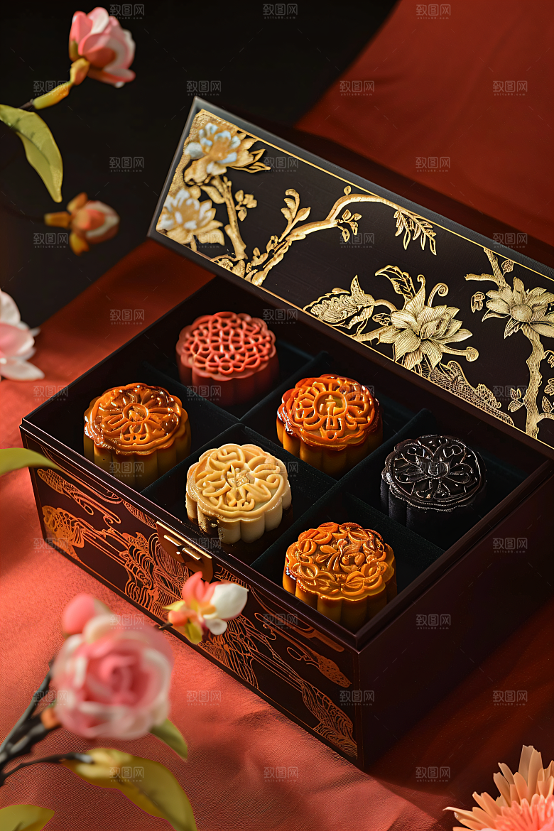 中秋月饼礼盒中秋节高清摄影图