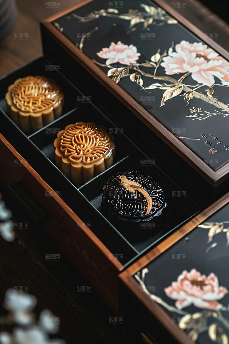 中秋月饼礼盒高清传统节日摄影图