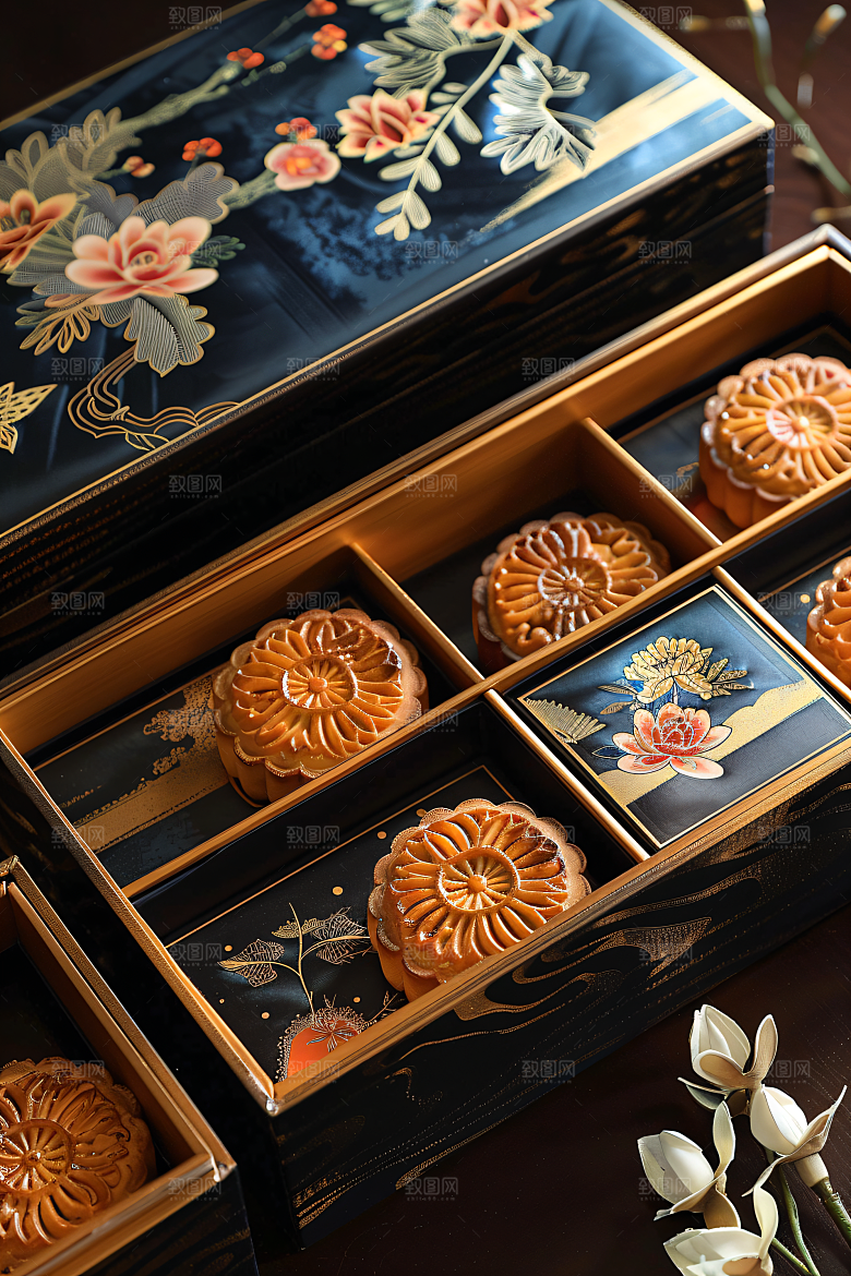 中秋月饼礼盒中秋节广式月饼摄影图