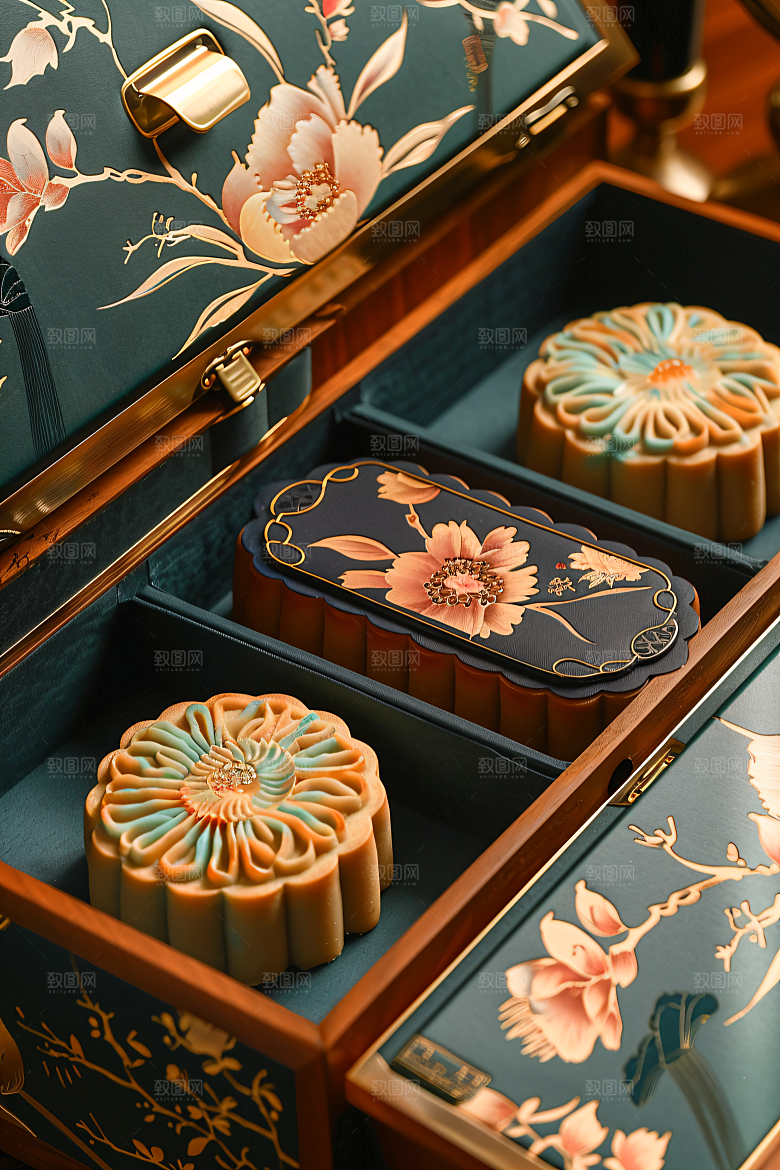 中秋月饼礼盒美味高清摄影图